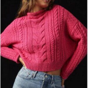 Anthropologie Pilcro Pink Cable Knit Cropped Sweater – Size S